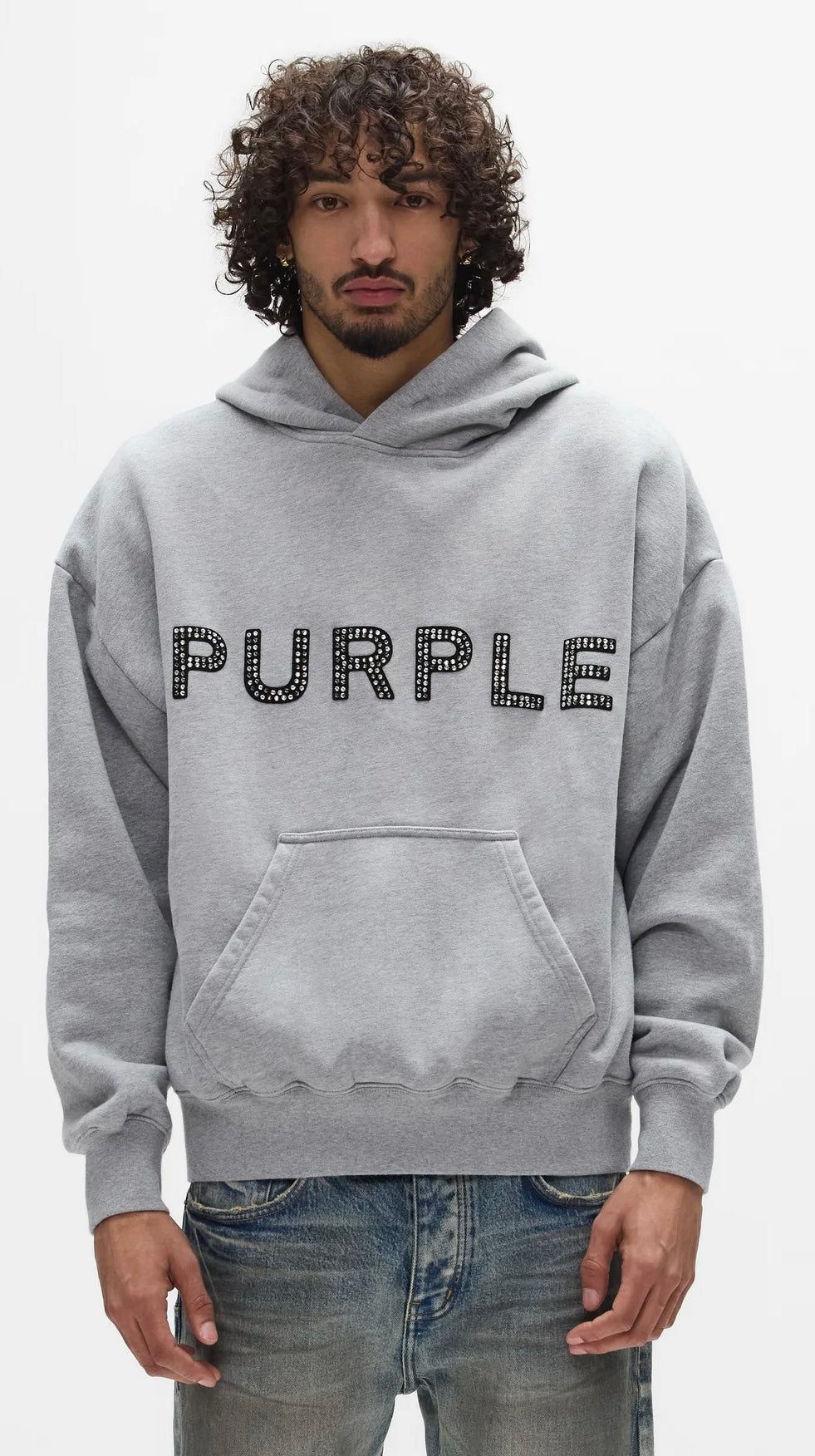 Purple Brand White Label Sequin Logo Hoodie - Heather Grey