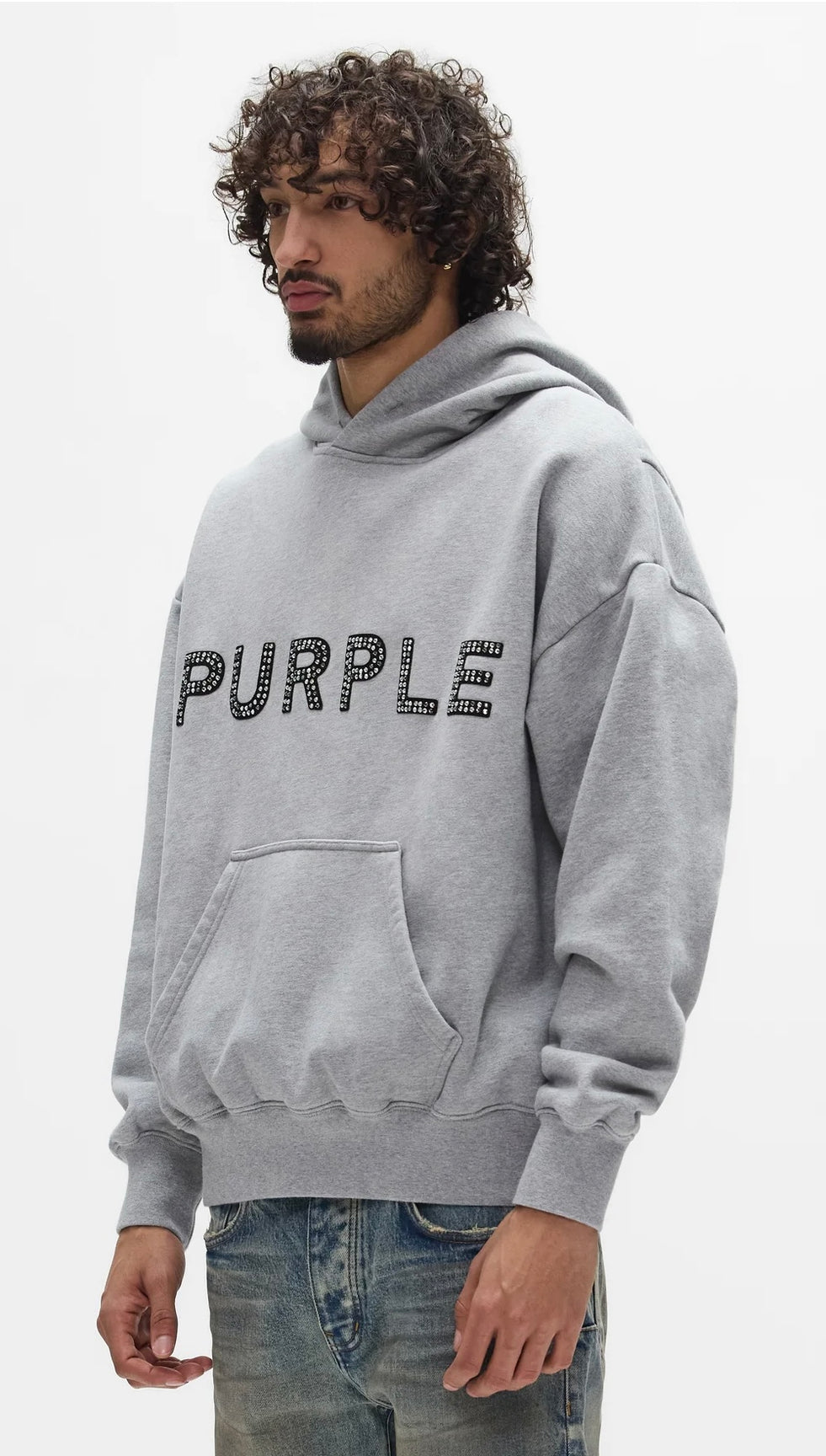 Purple Brand White Label Sequin Logo Hoodie - Heather Grey