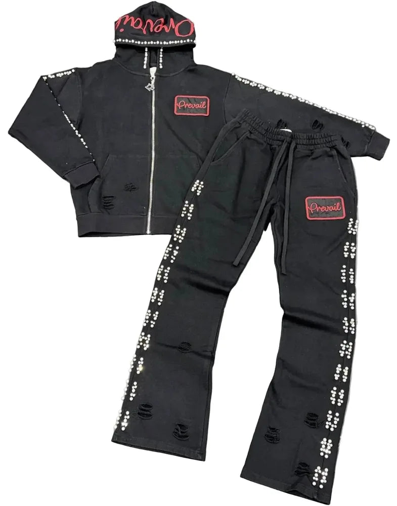 LP "Distressed Pearl" flared Tracksuit – Midnight Black